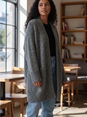 Calvin Klein Gray Open-Front Ribbed Knit Cardigan